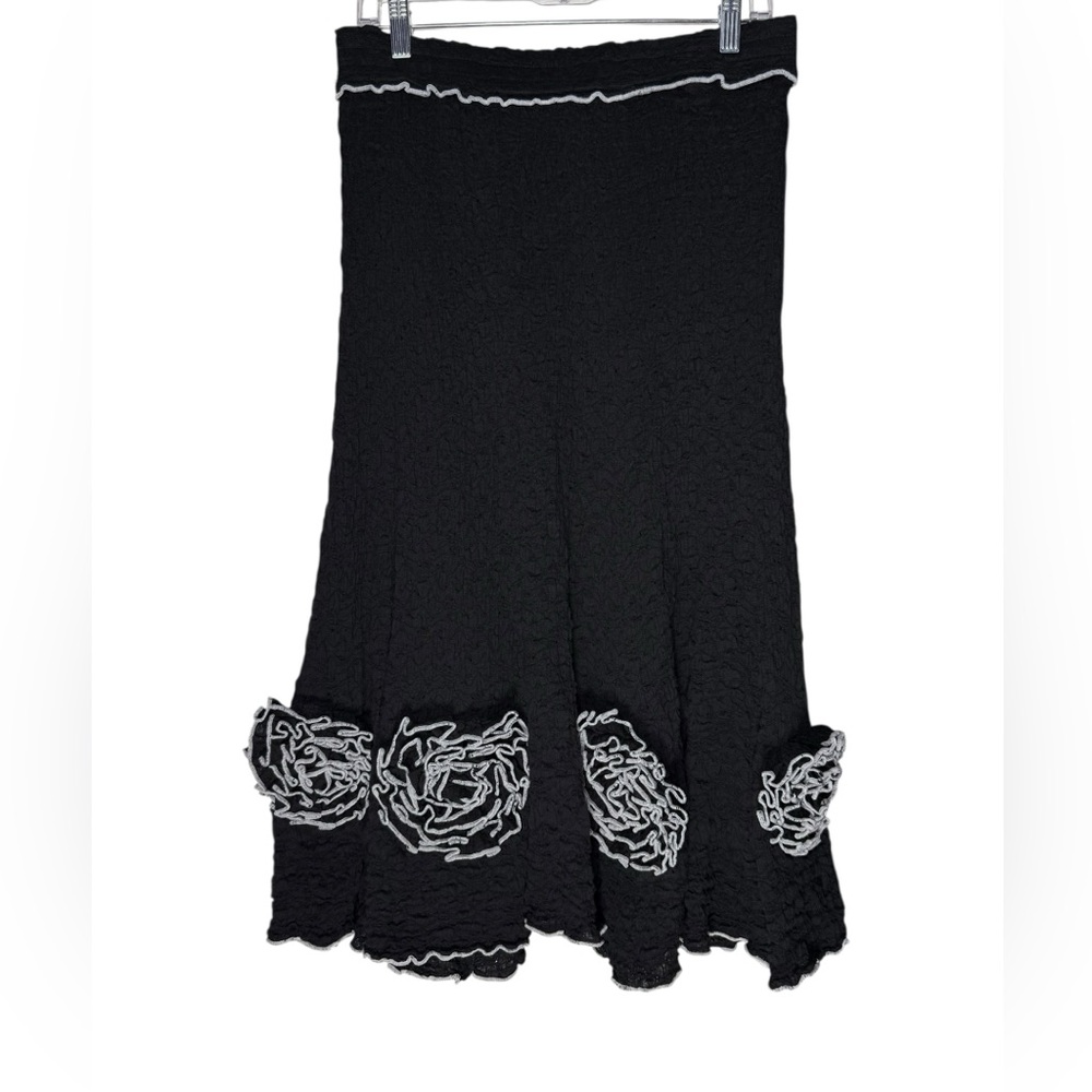 VTG Rossi Roma Black Skirt Women’s Size Large Elastic Waist Floral